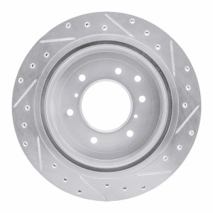 Mitsubishi Montero Brake Rotor (1) - Rear Left - R1 Concepts - Drilled & Slotted - Silver - `08-`14
